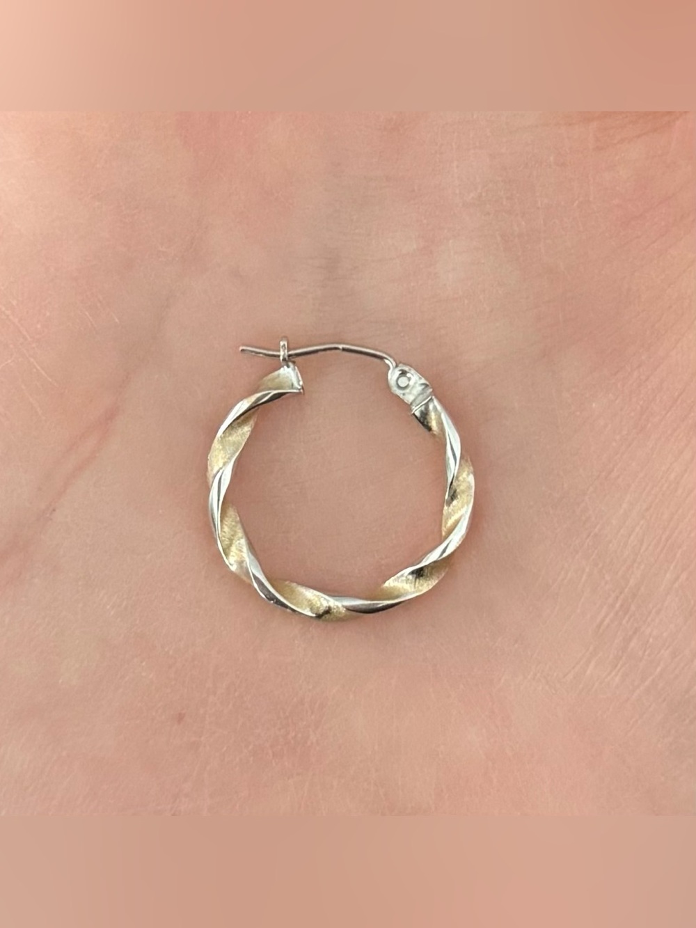 Solid 14k Two-Tone White & Yellow Gold Twisted Hoop Earrings | 0.98 Grams - Picture 2 of 9